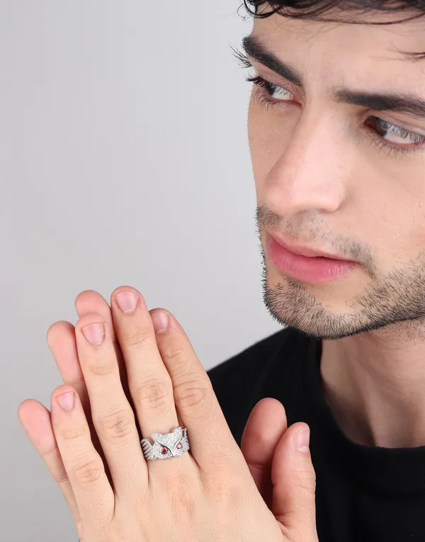 Snowy_Owl_Iced_Out_Ring_(Garnet_Red)