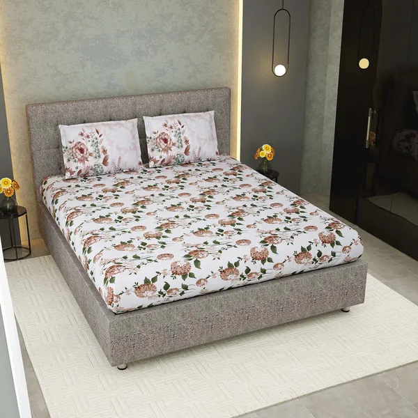 White_Floral_Printed_Cotton_Bedsheet_Set_with_2_Pillow_Covers_�_Soft_Double_Bed_Bedding