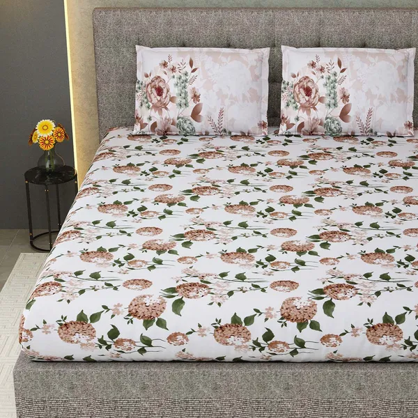 White_Floral_Printed_Cotton_Bedsheet_Set_with_2_Pillow_Covers_�_Soft_Double_Bed_Bedding