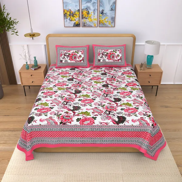 Rose_Pink_Pure_Cotton_Ethnic_Jaipuri_Printed_Double_Bedsheet_With_2_Pillow_Covers_For_Home_Decor