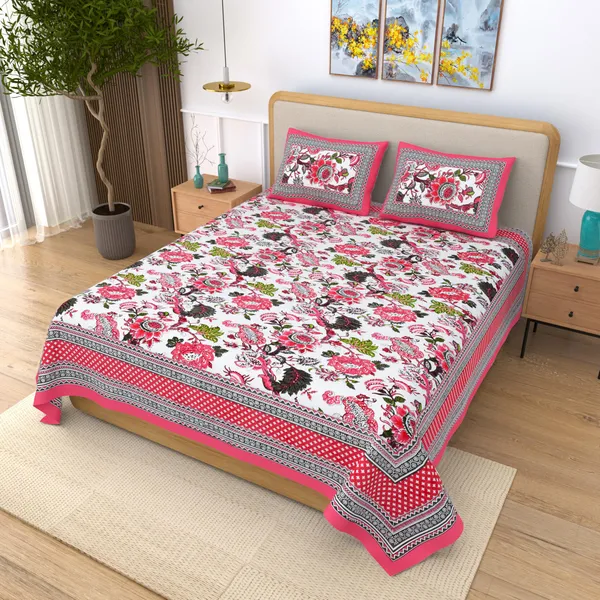Rose_Pink_Pure_Cotton_Ethnic_Jaipuri_Printed_Double_Bedsheet_With_2_Pillow_Covers_For_Home_Decor