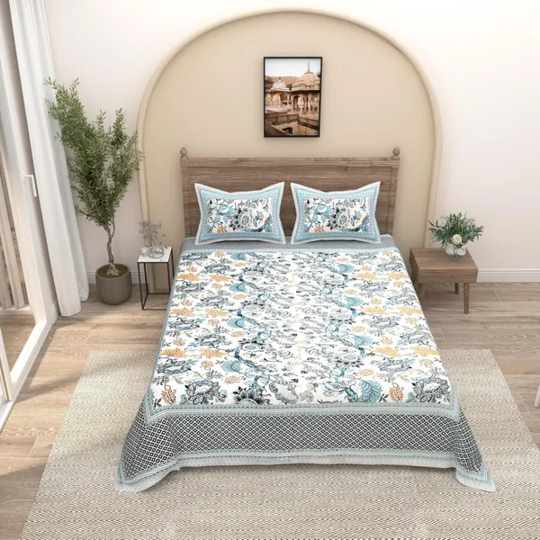 Turquoise_Pure_Cotton_Ethnic_Jaipuri_Printed_Double_Bedsheet_With_2_Pillow_Covers_For_Home_Decor