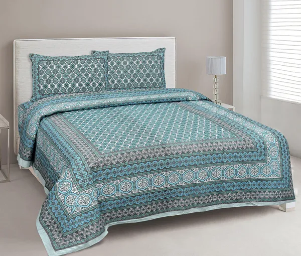 Teal_Pure_Cotton_Ethnic_Jaipuri_Printed_Double_Bedsheet_With_2_Pillow_Covers_For_Home_Decor