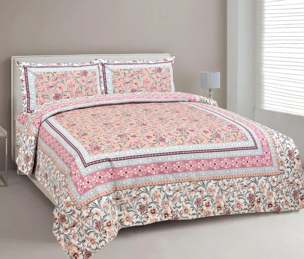 Salmon_Pink_Pure_Cotton_Ethnic_Jaipuri_Printed_Double_Bedsheet_With_2_Pillow_Covers_For_Home_Decor