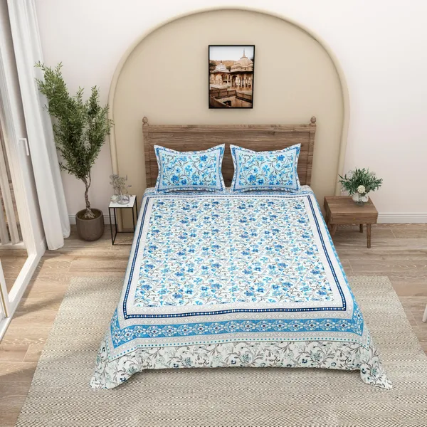 Azure_Blue_Pure_Cotton_Ethnic_Jaipuri_Printed_Double_Bedsheet_With_2_Pillow_Covers_For_Home_Decor