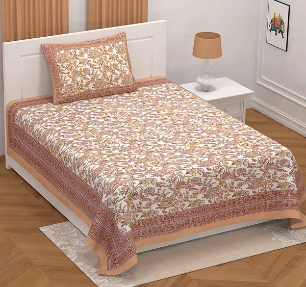 Orange_Cotton_Single_Bedsheet_With_1_Pillow_Cover_For_Home_Decor