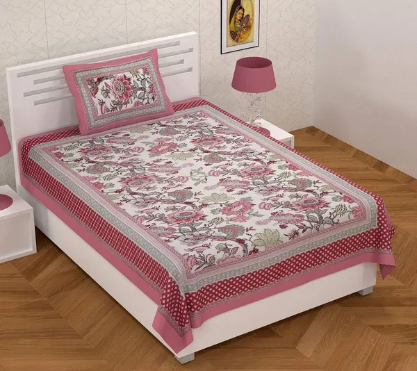 Pink_Cotton_Single_Bedsheet_With_1_Pillow_Cover_For_Home_Decor
