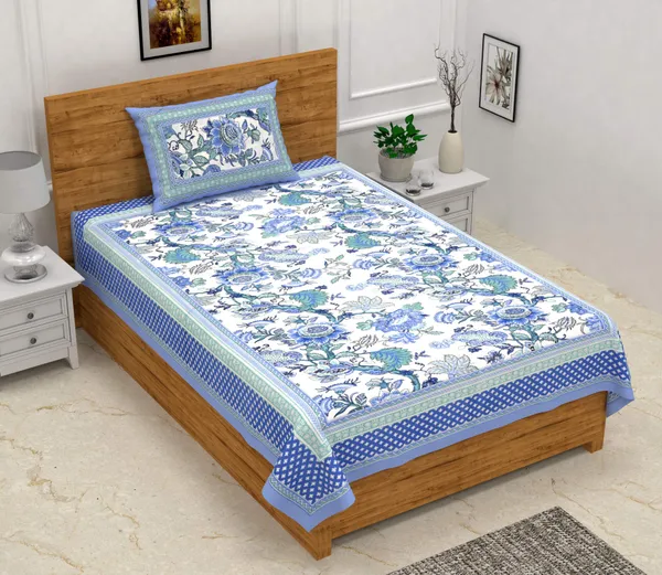 Blue_Cotton_Single_Bedsheet_With_1_Pillow_Cover_For_Home_Decor
