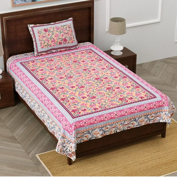 Pink_Cotton_Single_Bedsheet_With_1_Pillow_Cover_For_Home_Decor