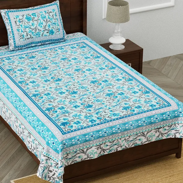 Blue_Cotton_Single_Bedsheet_With_1_Pillow_Cover_For_Home_Decor