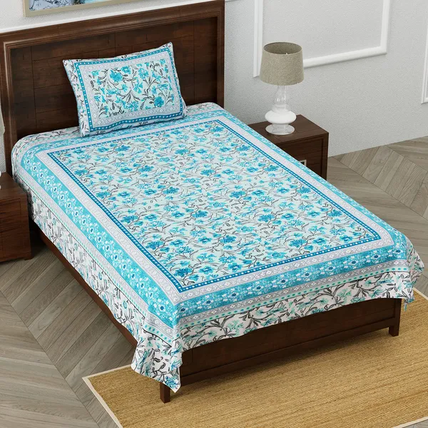 Blue_Cotton_Single_Bedsheet_With_1_Pillow_Cover_For_Home_Decor