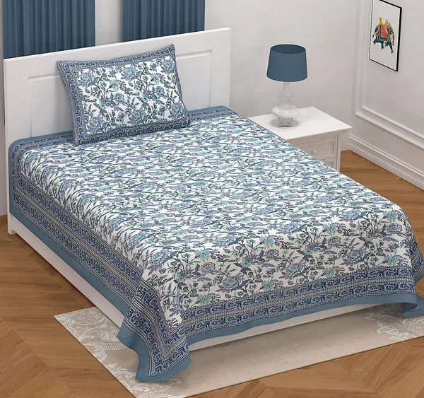 Blue_Cotton_Single_Bedsheet_With_1_Pillow_Cover_For_Home_Decor