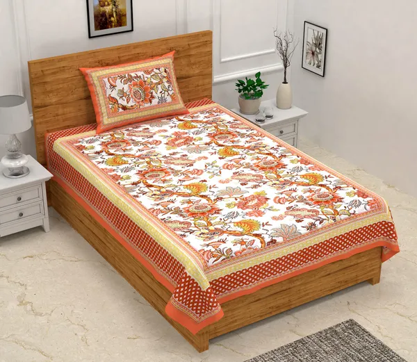 Orange_Cotton_Single_Bedsheet_With_1_Pillow_Cover_For_Home_Decor