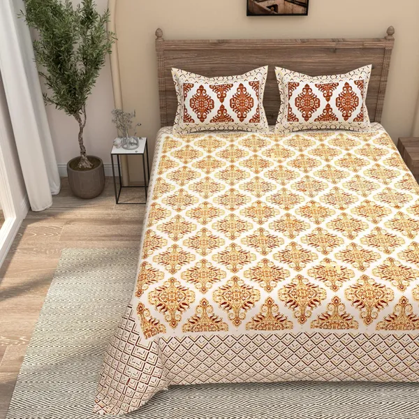 Yellow_Pure_Cotton_Jaipuri_Rajasthani_Design_Bedsheet_With_2_Pillow_Covers_For_Home_Decor