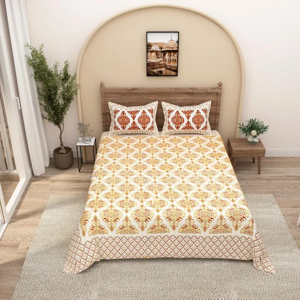 Yellow_Pure_Cotton_Jaipuri_Rajasthani_Design_Bedsheet_With_2_Pillow_Covers_For_Home_Decor