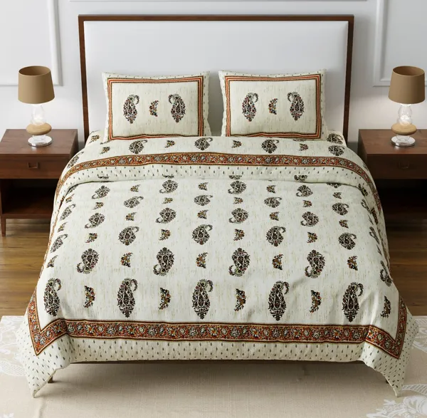 Beige_Paisley_Printed_Cotton_Bedsheet_Set_with_2_Pillow_Covers_�_Soft_Double_Bed_Bedding