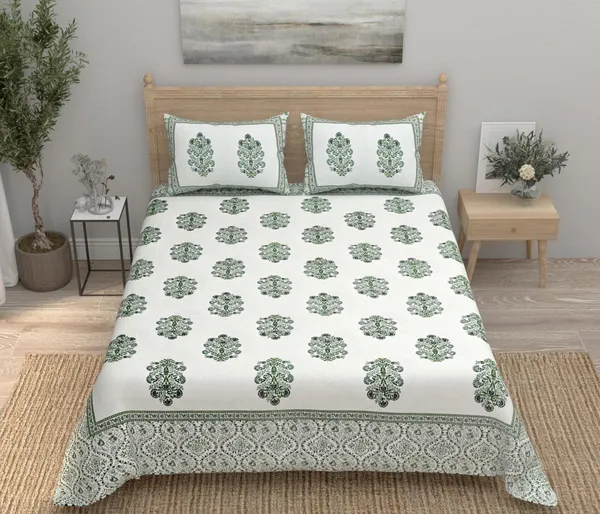 Green_Pure_Cotton_Jaipuri_Rajasthani_Design_Bedsheet_With_2_Pillow_Covers_For_Home_Decor
