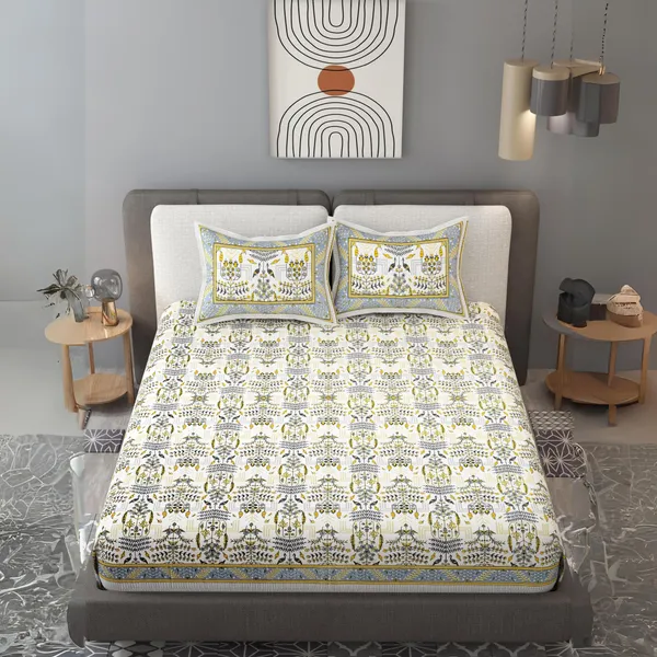 Yellow_Pure_Cotton_Jaipuri_Rajasthani_Design_Bedsheet_With_2_Pillow_Covers_For_Home_Decor