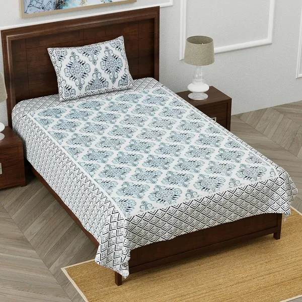 Blue_Cotton_Single_Bedsheet_With_1_Pillow_Cover_For_Home_Decor