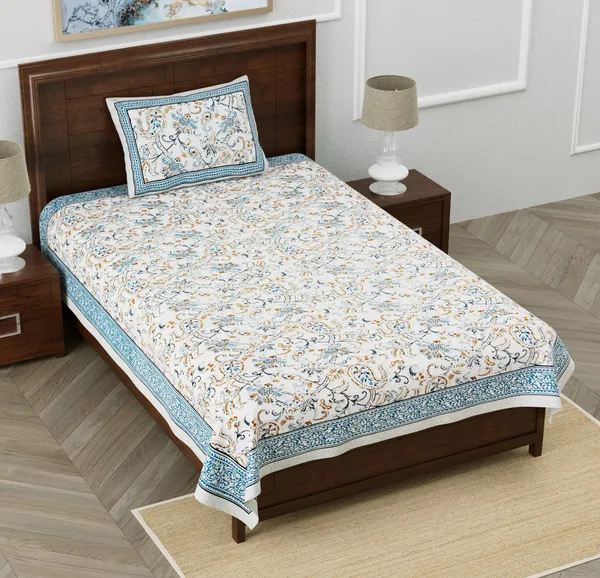 Sea_Green_Cotton_Single_Bedsheet_With_1_Pillow_Cover_For_Home_Decor