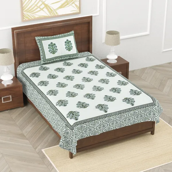 Green_Cotton_Single_Bedsheet_With_1_Pillow_Cover_For_Home_Decor