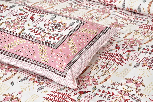 Peach_Cotton_Single_Bedsheet_With_1_Pillow_Cover_For_Home_Decor