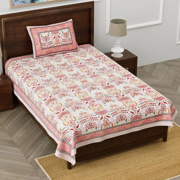 Peach_Cotton_Single_Bedsheet_With_1_Pillow_Cover_For_Home_Decor