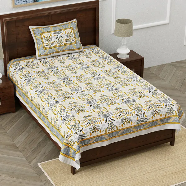 Beige_Cotton_Single_Bedsheet_With_1_Pillow_Cover_For_Home_Decor