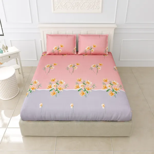 Soft_Pink_Floral_Double_Bedsheet_with_Grey_Base_�_Premium_Cotton_Bedding_Set