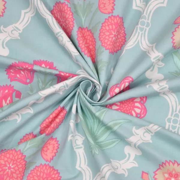 Mint_Green_Floral_Printed_Cotton_Bedsheet_Set_with_2_Pillow_Covers_�_Soft_Double_Bed_Bedding