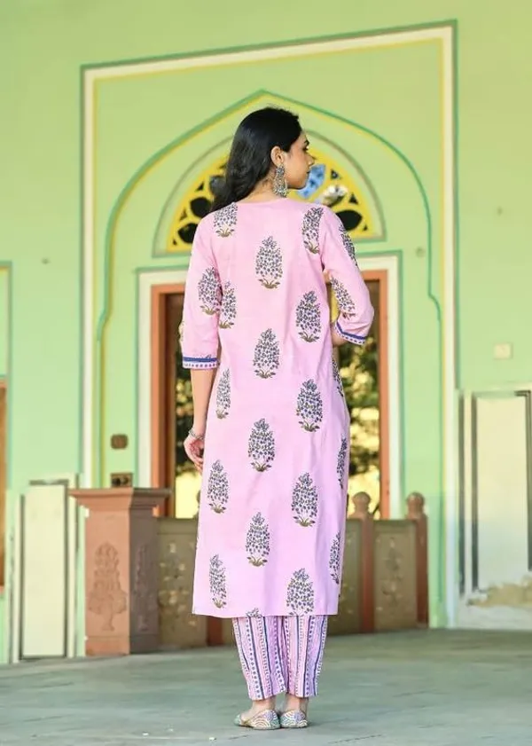 Pink_Trendy_Floral_Block_Print_Cotton_A-Line_Kurta_With_Pant_And_Dupatta_For_Women