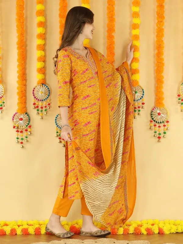 Yellow_Trendy_Floral_Screen_Print_Cotton_Straight_Kurta_With_Pant_And_Dupatta_For_Women