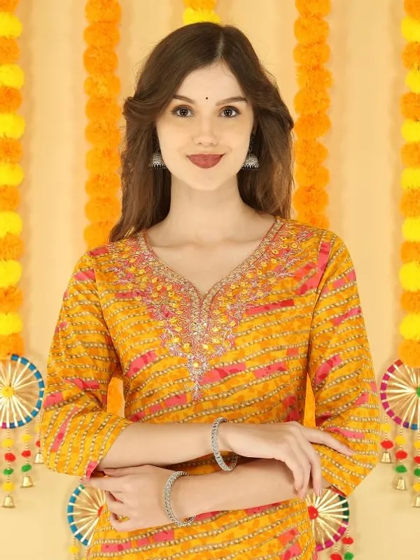 Yellow_Trendy_Floral_Screen_Print_Cotton_Straight_Kurta_With_Pant_And_Dupatta_For_Women