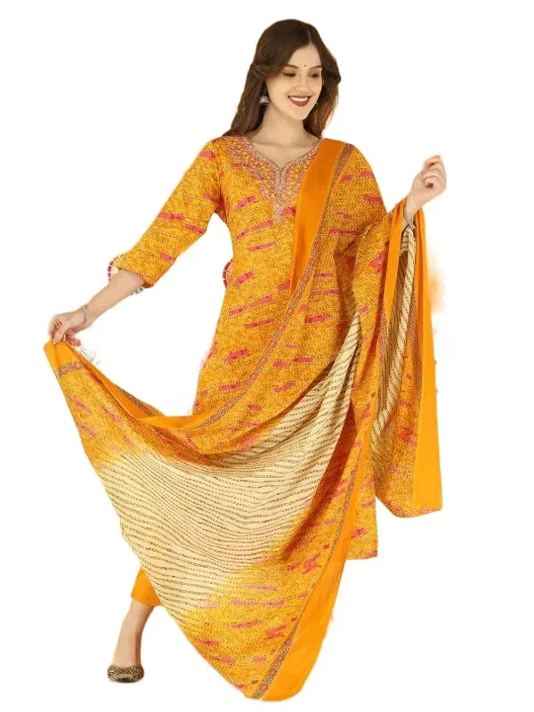 Yellow_Trendy_Floral_Screen_Print_Cotton_Straight_Kurta_With_Pant_And_Dupatta_For_Women