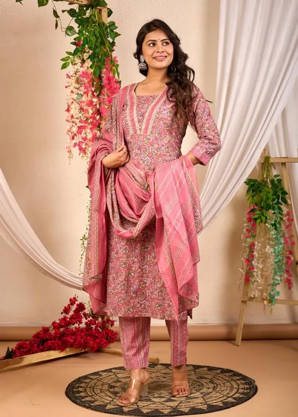 Pink_Trendy_Floral_Screen_Print_Cotton_Straight_Kurta_With_Pant_And_Dupatta_For_Women