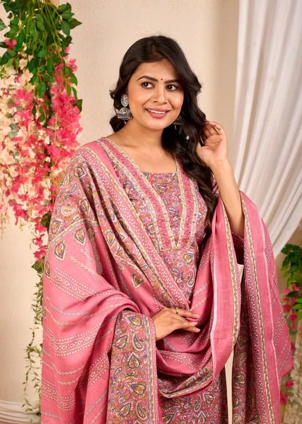 Pink_Trendy_Floral_Screen_Print_Cotton_Straight_Kurta_With_Pant_And_Dupatta_For_Women