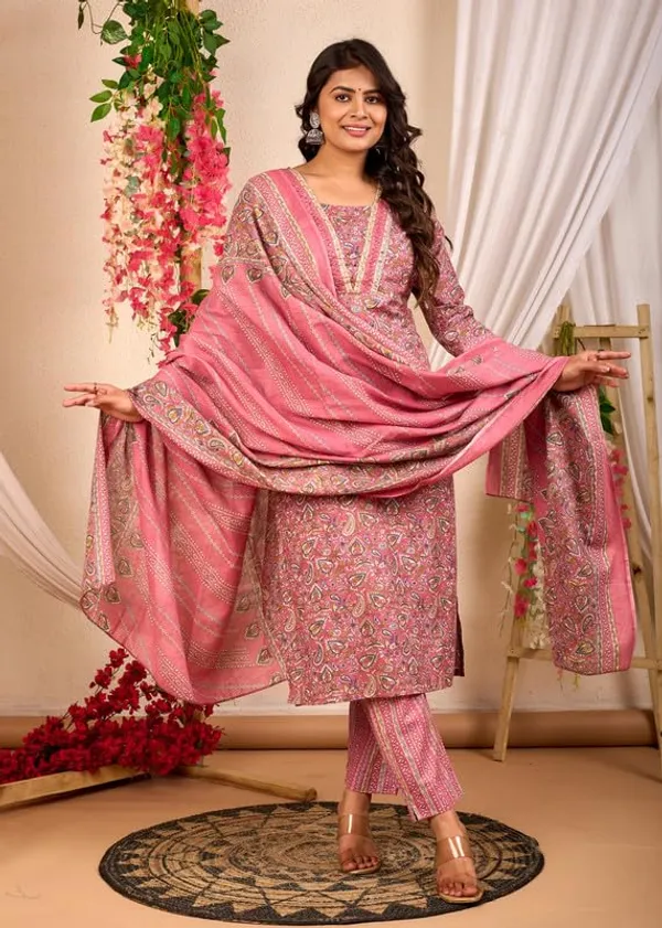 Pink_Trendy_Floral_Screen_Print_Cotton_Straight_Kurta_With_Pant_And_Dupatta_For_Women
