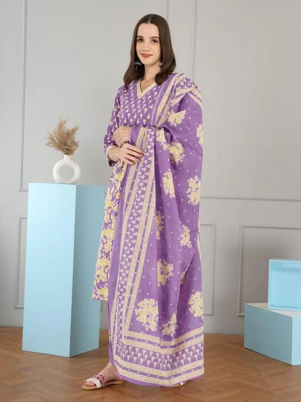 Purple_Trendy_Floral_Screen_Print_Cotton_Straight_Kurta_With_Pant_And_Dupatta_For_Women
