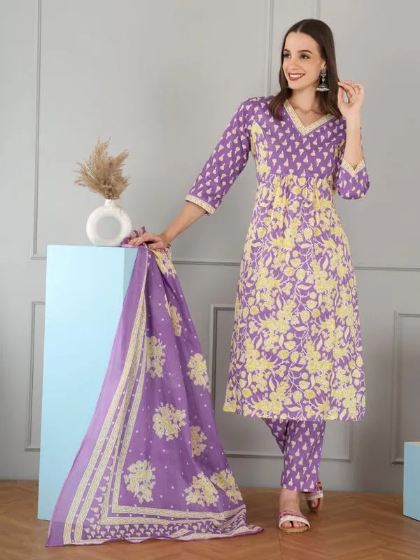Purple_Trendy_Floral_Screen_Print_Cotton_Straight_Kurta_With_Pant_And_Dupatta_For_Women