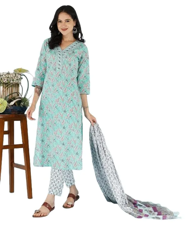 Blue_Trendy_Floral_Screen_Print_Cotton_Straight_Kurta_With_Pant_And_Dupatta_For_Women