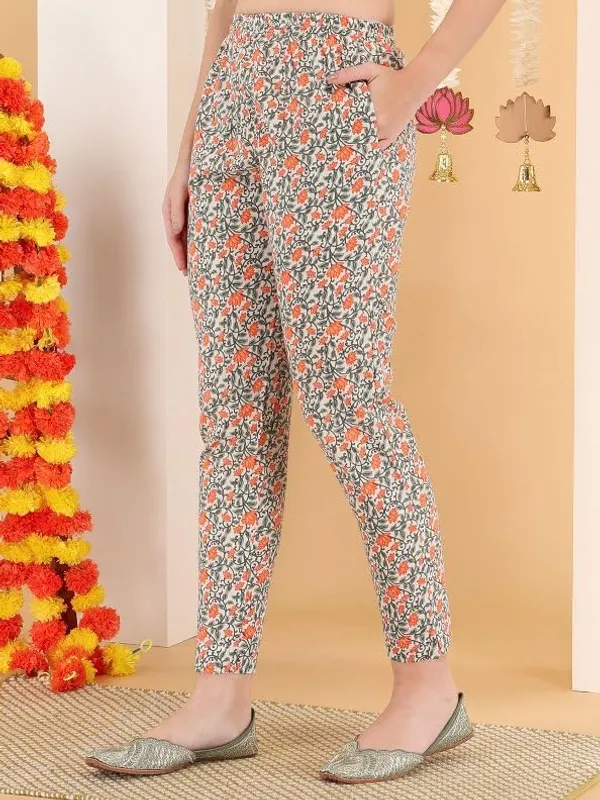 White_And_Orange_Trendy_Floral_Block_Print_Cotton_Straight_Kurta_With_Pant_And_Dupatta_For_Women