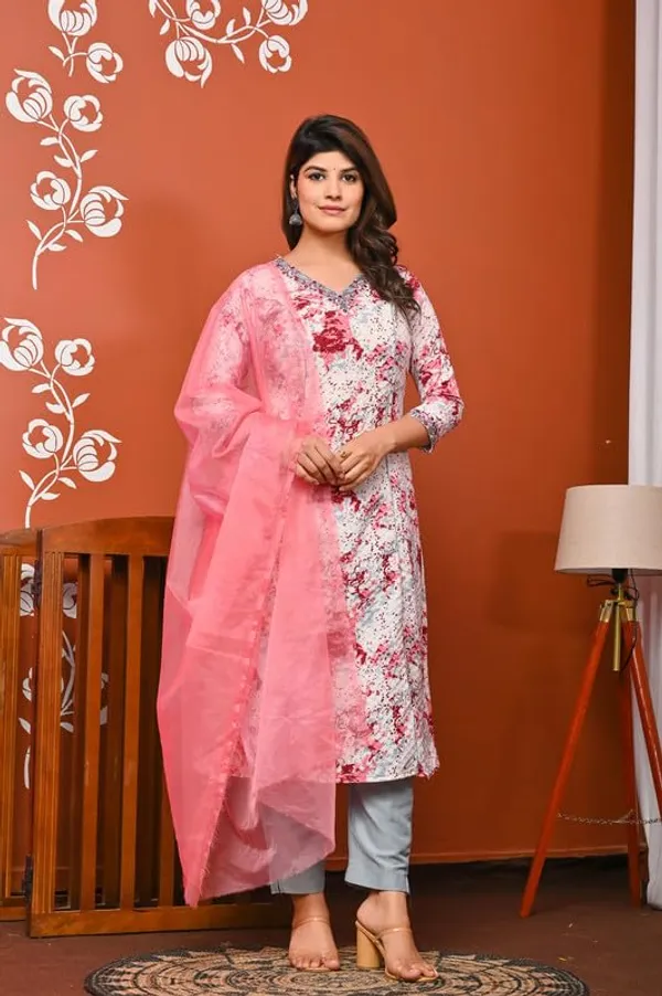 Pink_Trendy_Floral_Tie_&_Dye_Printed_Cotton_Jacquard_A-Line_Kurta_With_Pant_And_Dupatta_For_Women