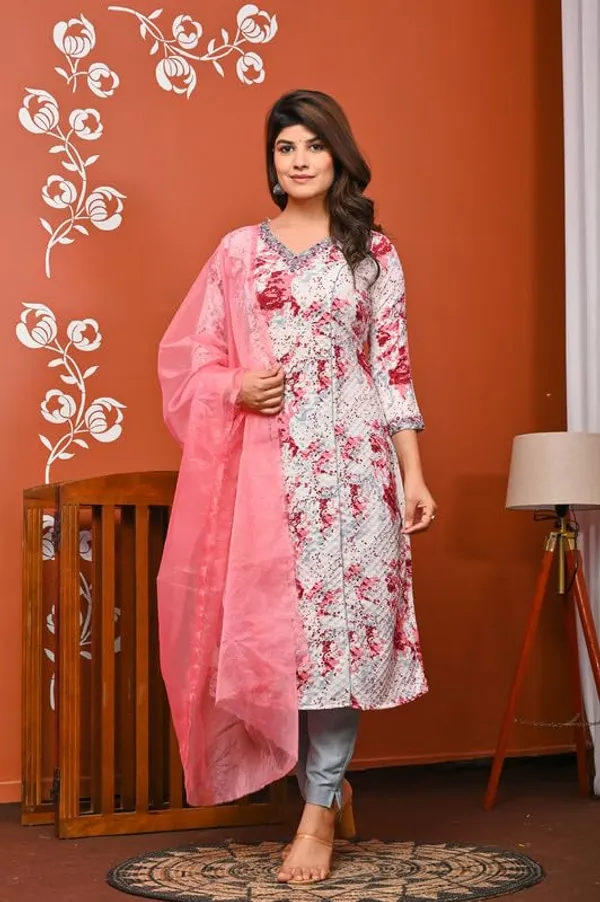 Pink_Trendy_Floral_Tie_&_Dye_Printed_Cotton_Jacquard_A-Line_Kurta_With_Pant_And_Dupatta_For_Women