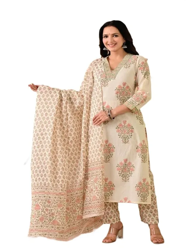 Beige_And_Pink_Trendy_Floral_Screen_Print_Cotton_Straight_Kurta_With_Pant_And_Dupatta_For_Women
