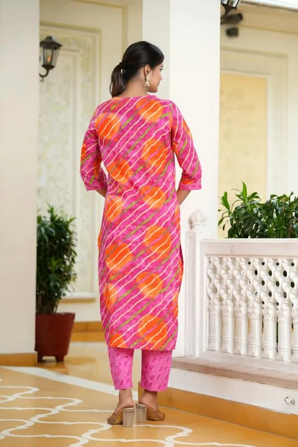 Pink_Trendy_Floral_Leheriya_Printed_Cotton_A-Line_Kurta_With_Pant_And_Dupatta_For_Women