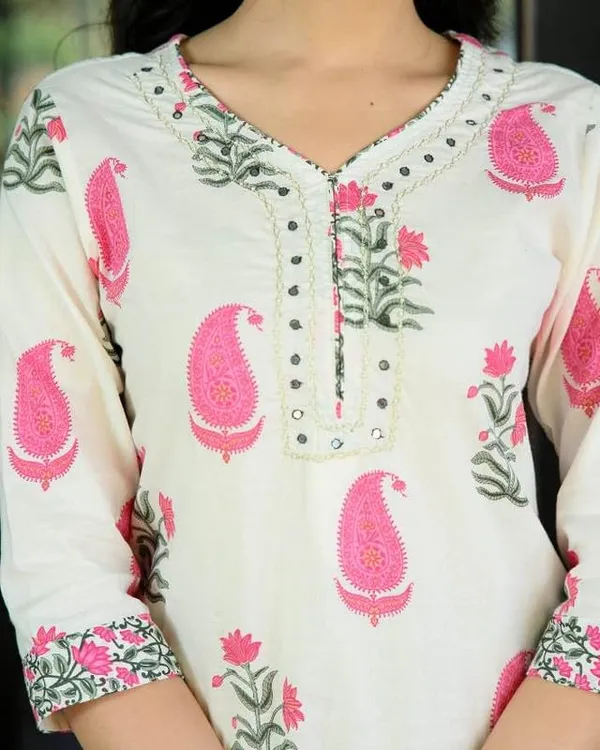 White_And_Pink_Trendy_Floral_Block_Print_Cotton_Straight_Kurta_With_Pant_And_Dupatta_For_Women