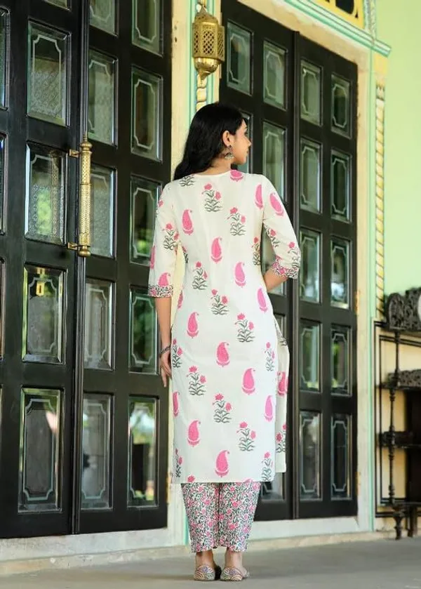 White_And_Pink_Trendy_Floral_Block_Print_Cotton_Straight_Kurta_With_Pant_And_Dupatta_For_Women