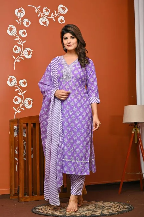 Purple_Trendy_Floral_Screen_Print_Cotton_A-Line_Kurta_With_Pant_And_Dupatta_For_Women