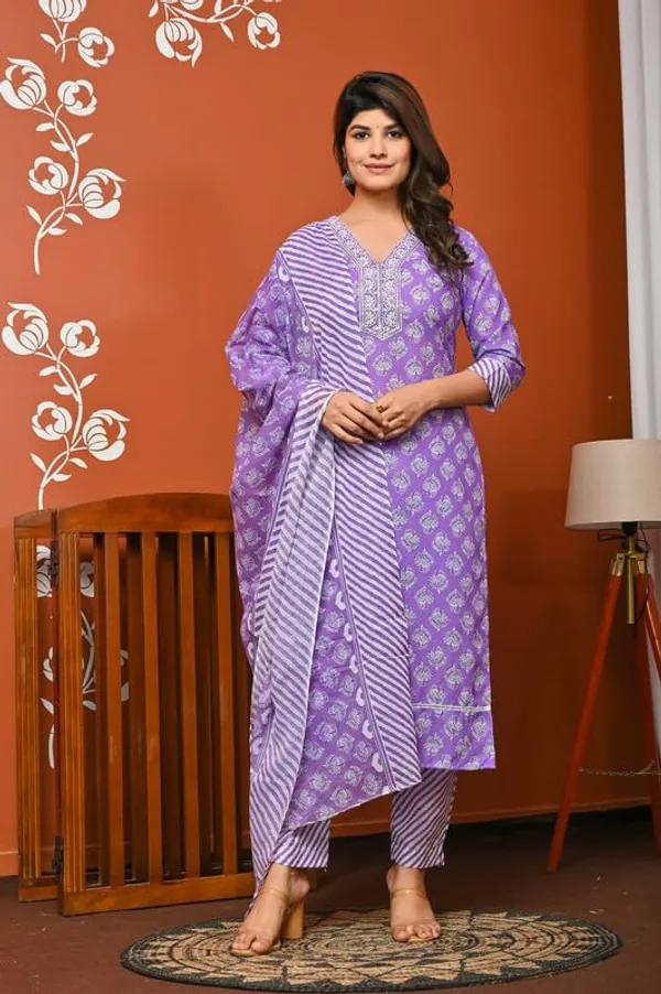 Purple_Trendy_Floral_Screen_Print_Cotton_A-Line_Kurta_With_Pant_And_Dupatta_For_Women