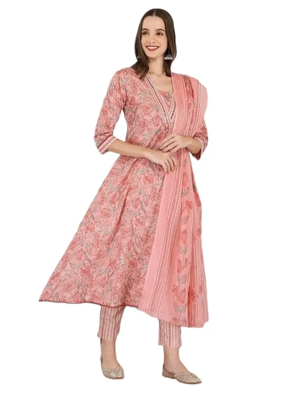 Pink_Trendy_Floral_Screen_Print_Cotton_A-Line_Kurta_With_Pant_And_Dupatta_For_Women